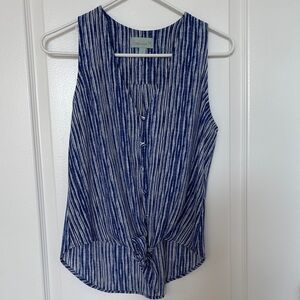Veronica M Navy and White Striped Sleeveless Blouse